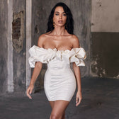 Queen Satin Ruffles Off Shoulder Mini Dress 3