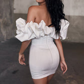 Queen Satin Ruffles Off Shoulder Mini Dress 4
