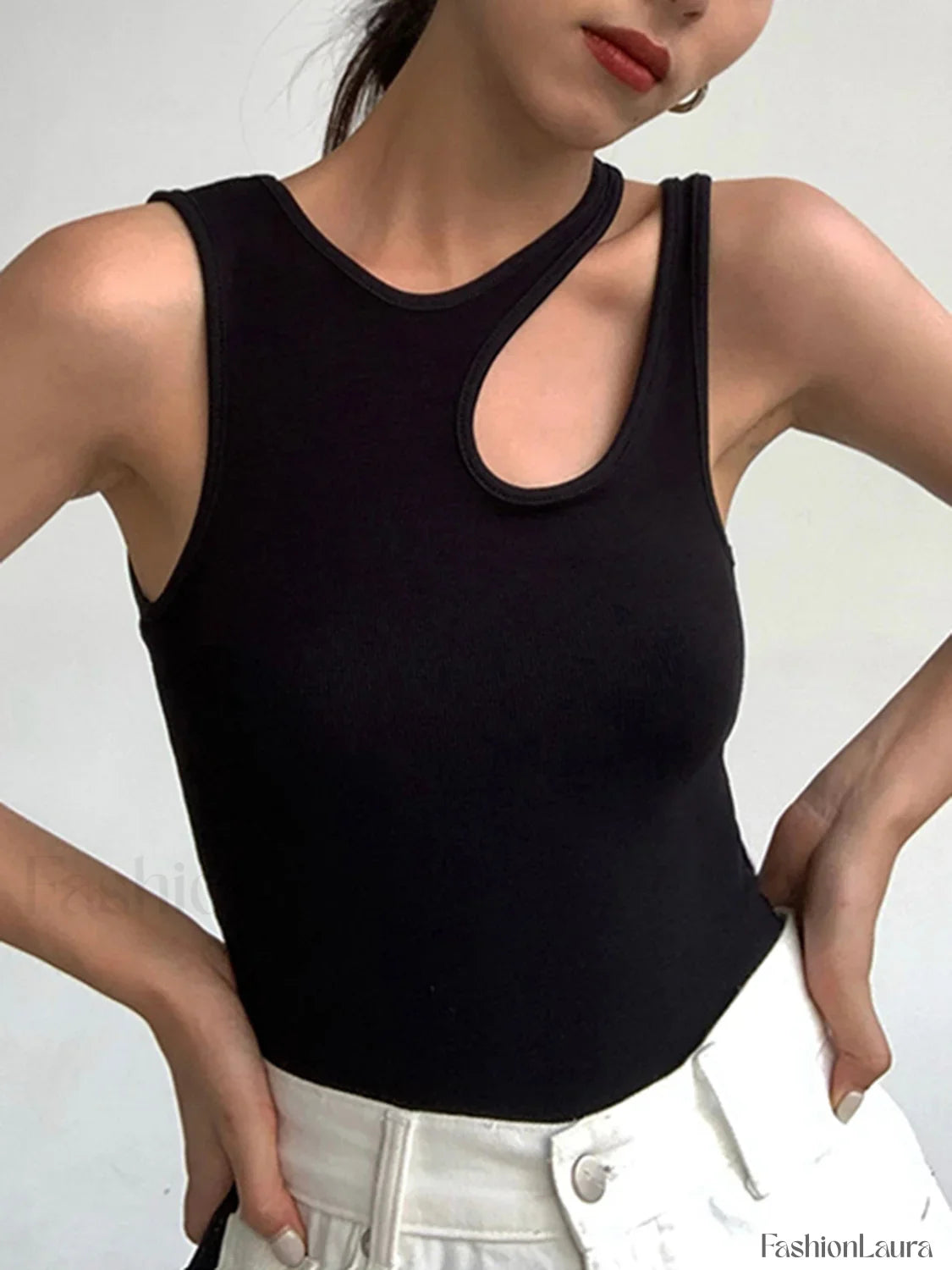 Semi-Sheer Cutout Tank Top