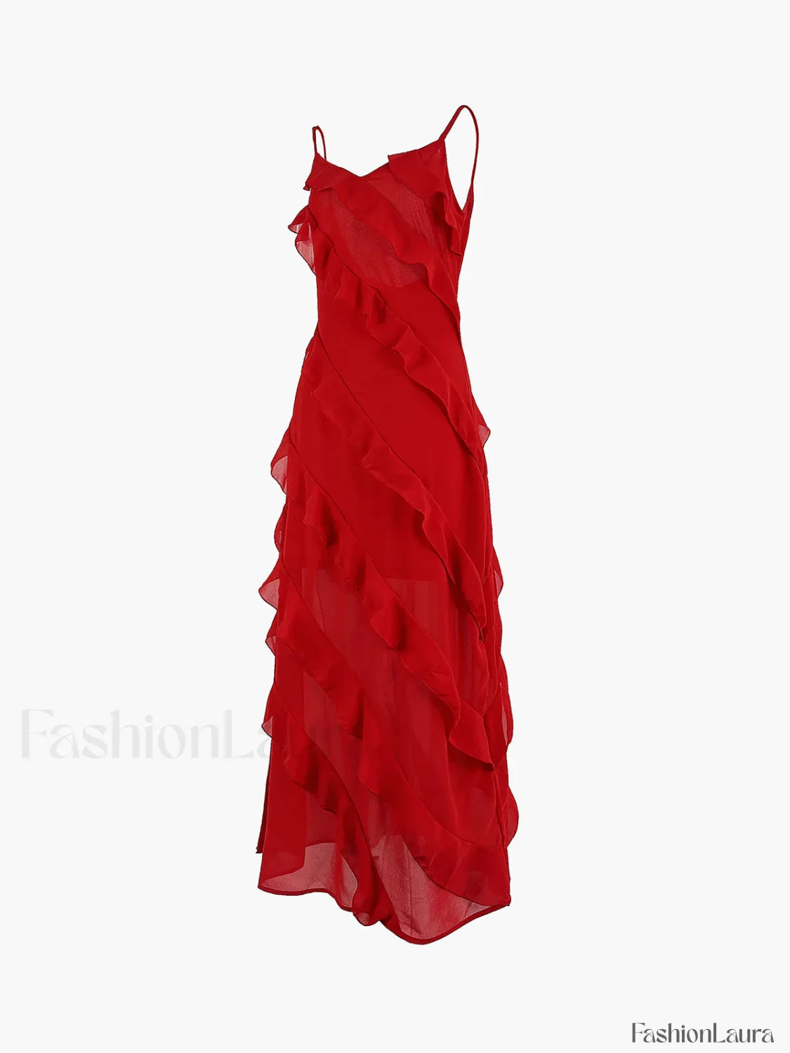Semi-Sheer Ladder Ruffle Zippered Long Dress