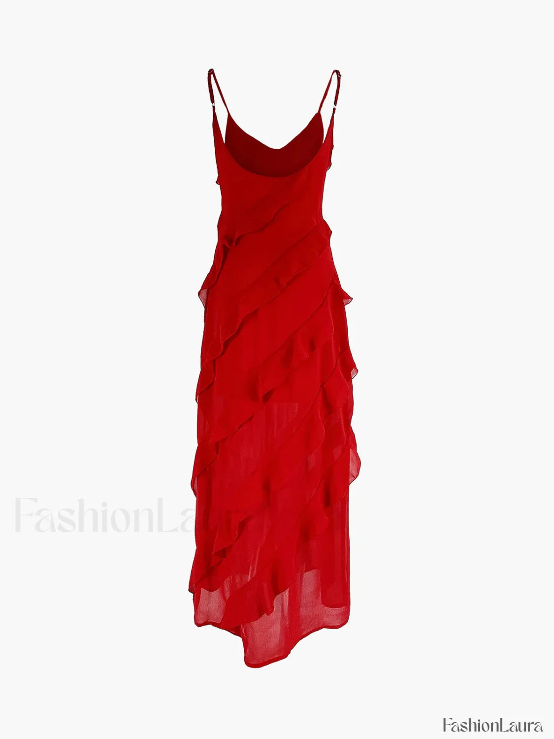 Semi-Sheer Ladder Ruffle Zippered Long Dress