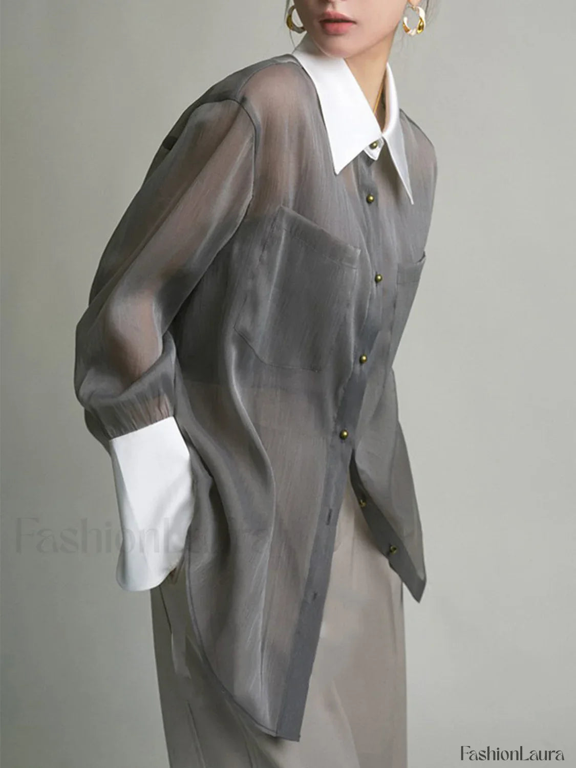 Semi-Sheer Leisure See Through Shirt With Cami Top