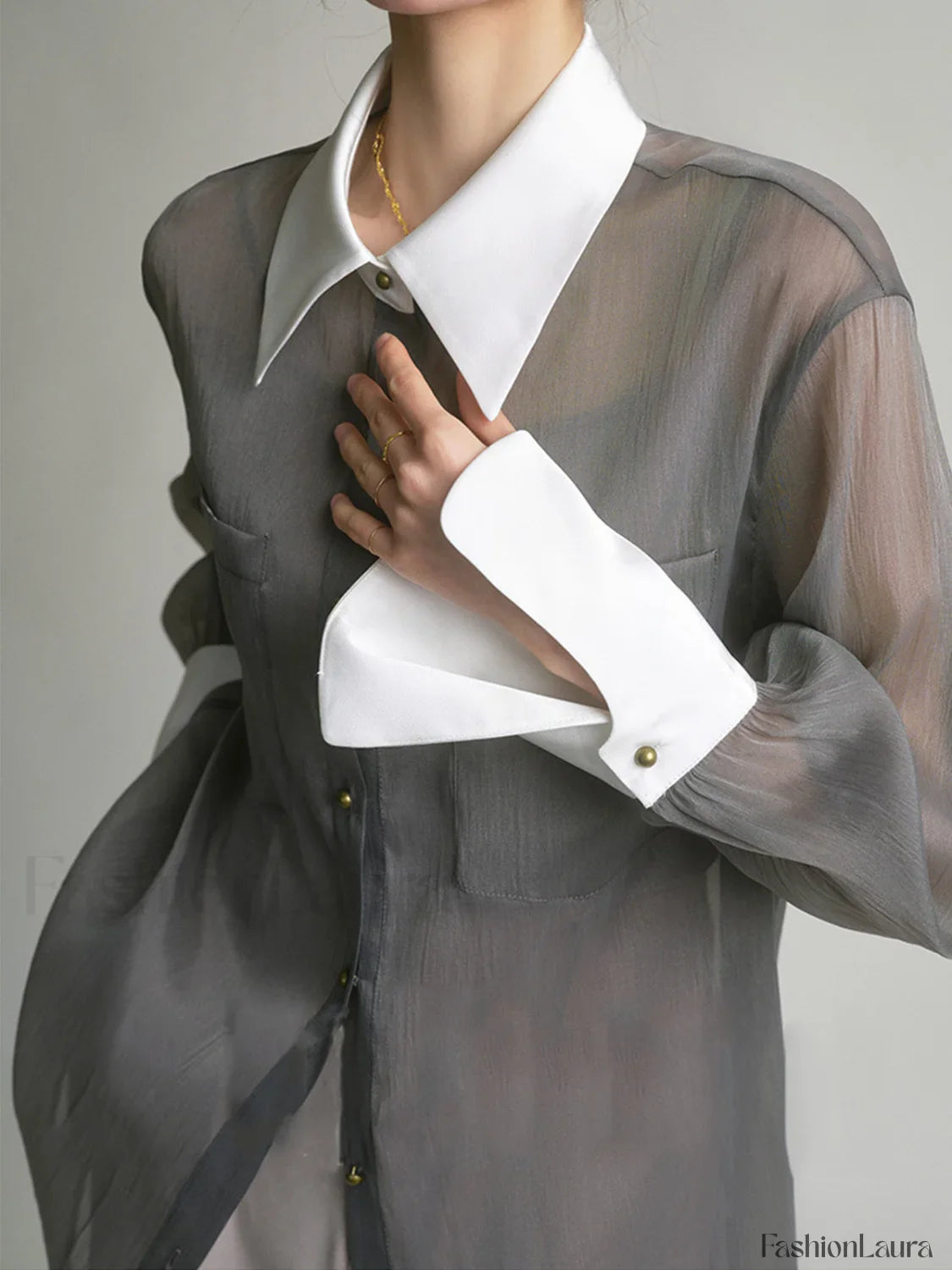 Semi-Sheer Leisure See Through Shirt With Cami Top