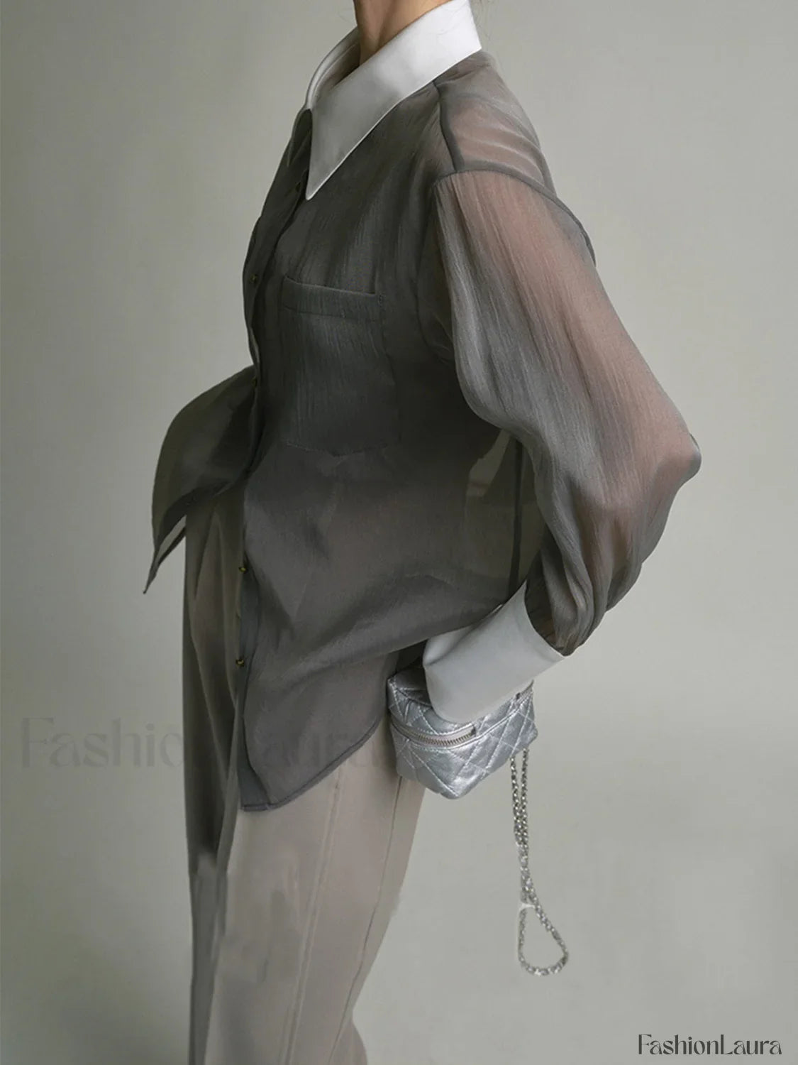 Semi-Sheer Leisure See Through Shirt With Cami Top