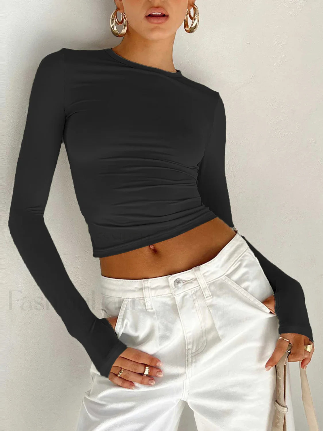 Semi Sheer Long Sleeve Crop Top Black / XS T Shirts