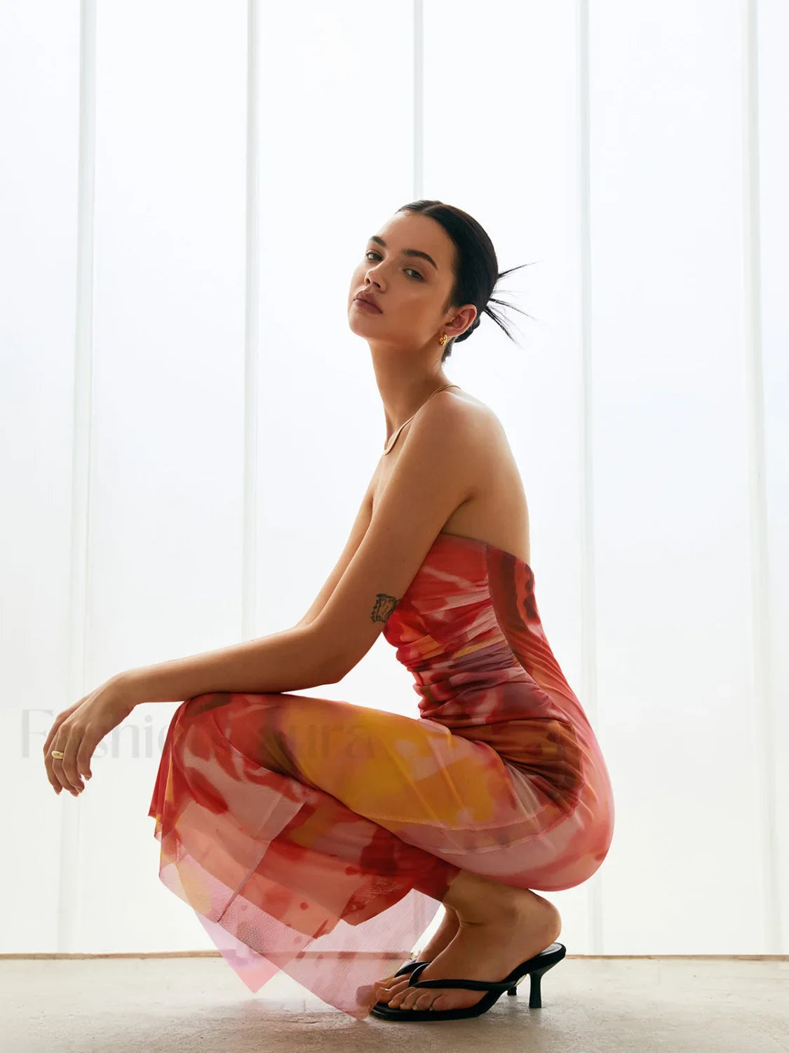 Semi-Sheer Mesh Midi Tube Dress