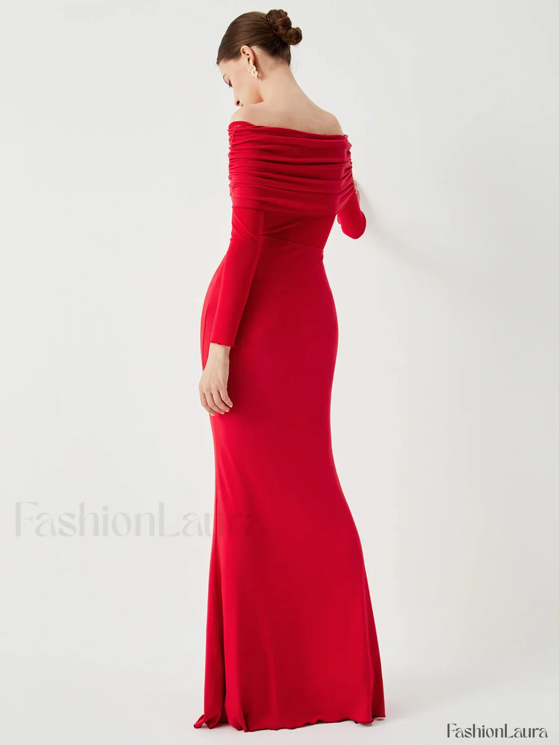 Semi-Sheer Off-Shoulder Mesh Long Sleeve Long Dress