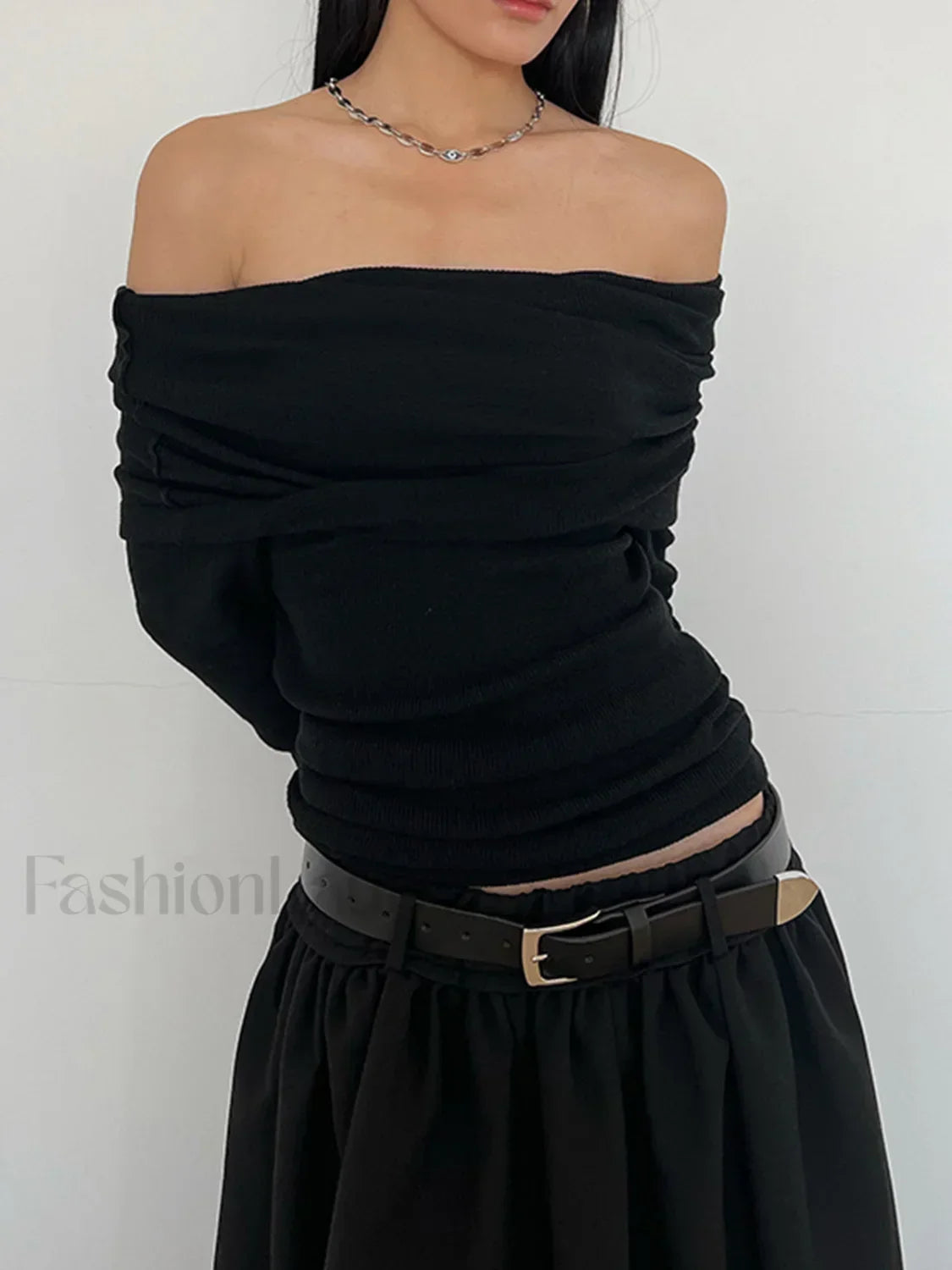 Semi-Sheer Overfold Off-Shoulder Shirt