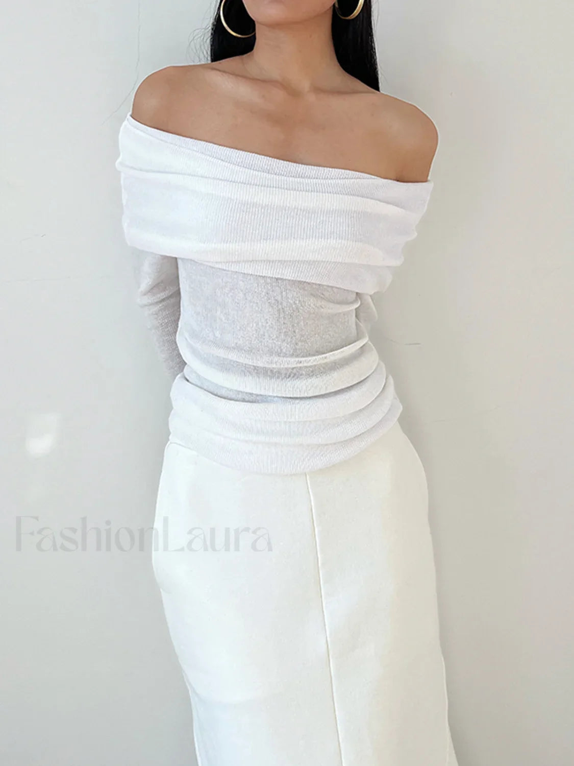 Semi-Sheer Overfold Off-Shoulder Shirt