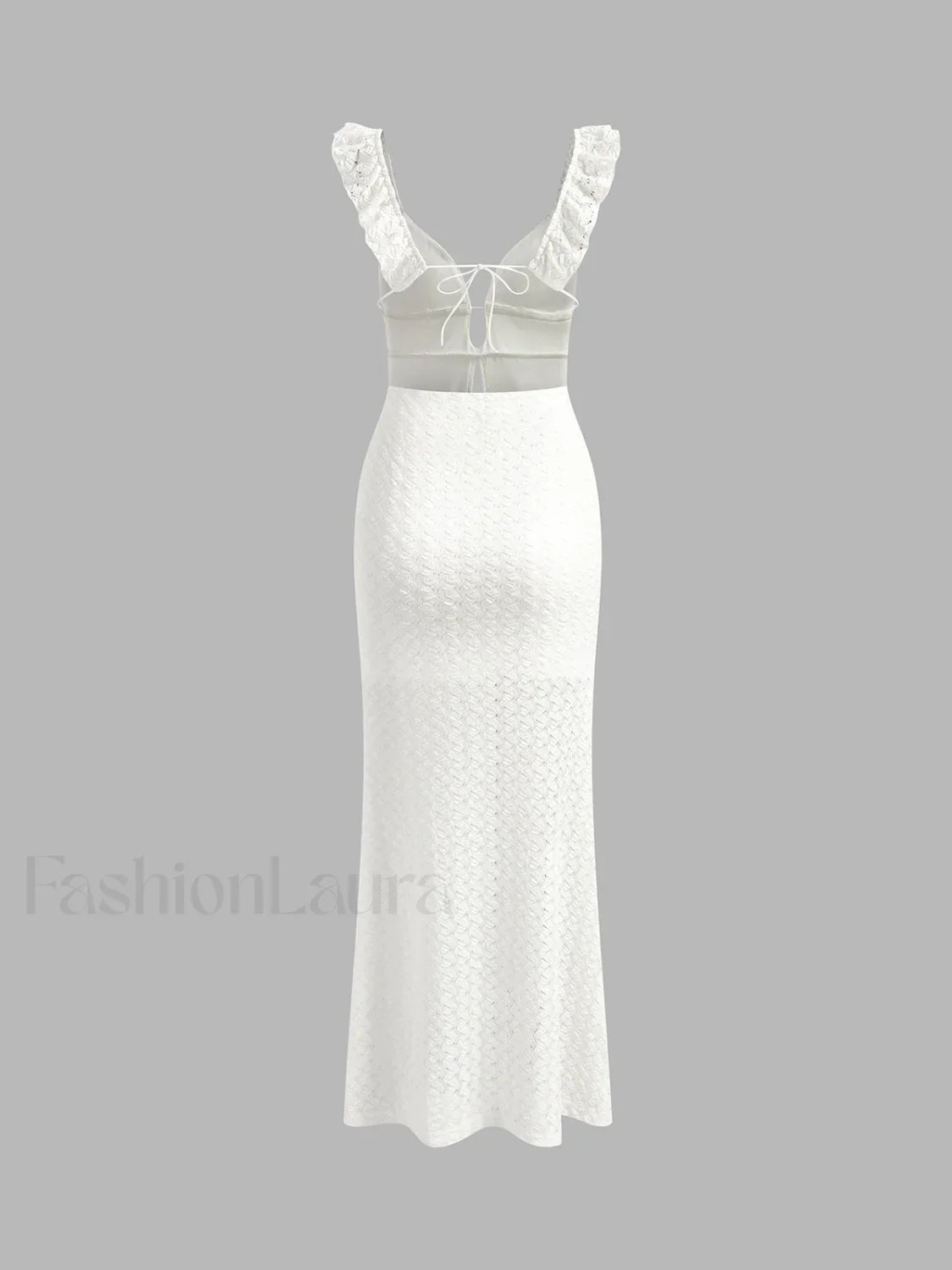 Semi-Sheer Pearl Keyhole Neckline Cami Long Dress