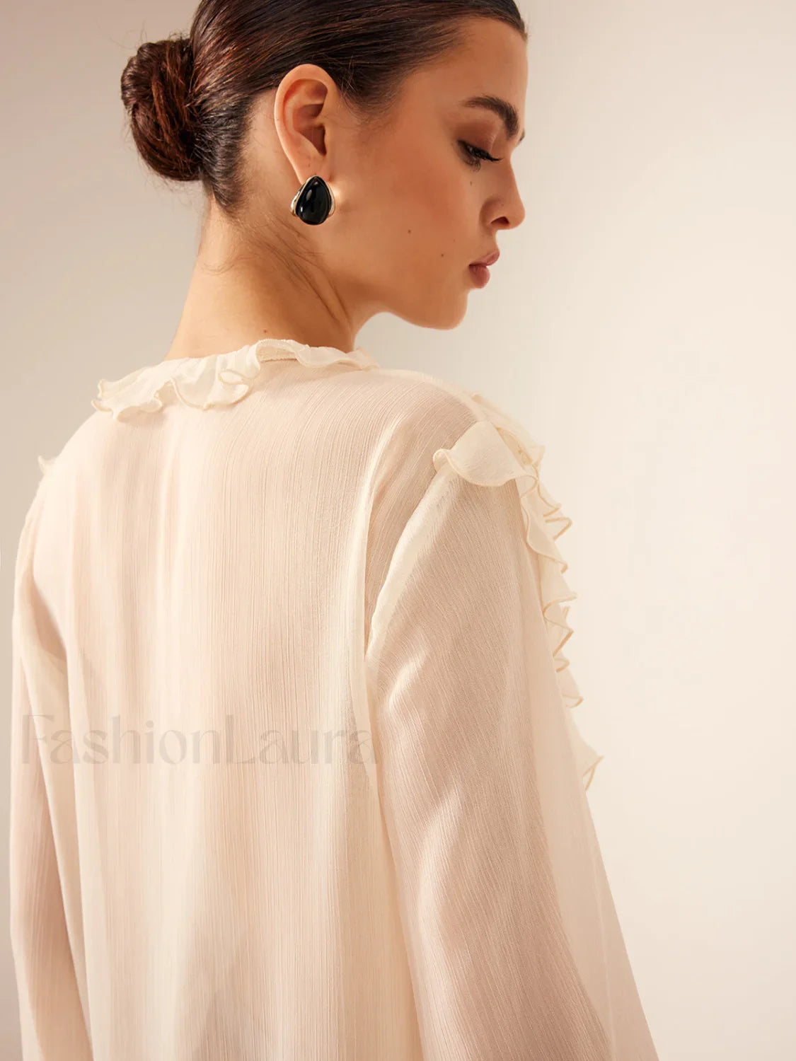 Semi-Sheer Ruffle Chiffon Breasted Blouse