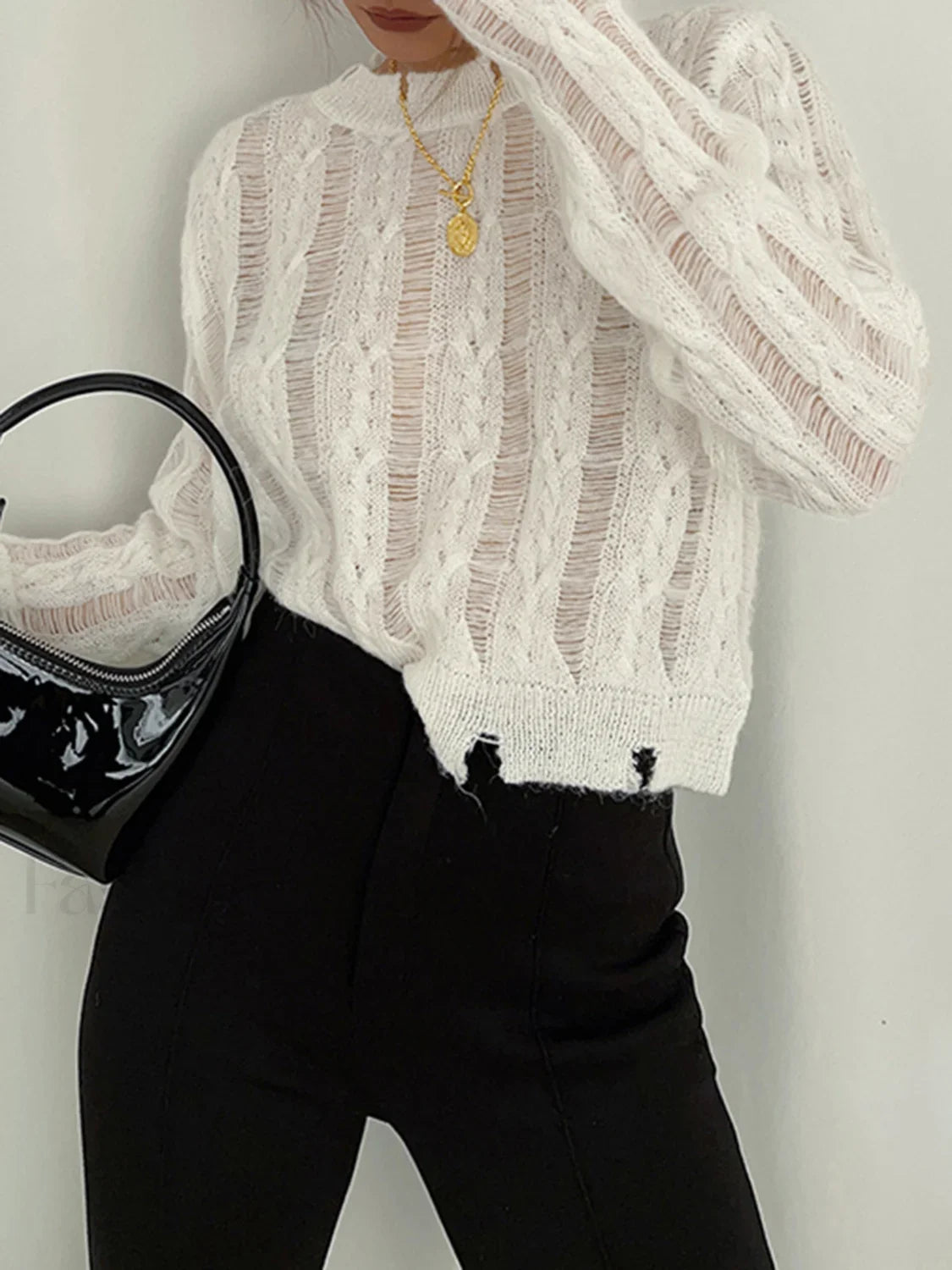 Semi-Sheer Snowflake Crochet Knit Shirt