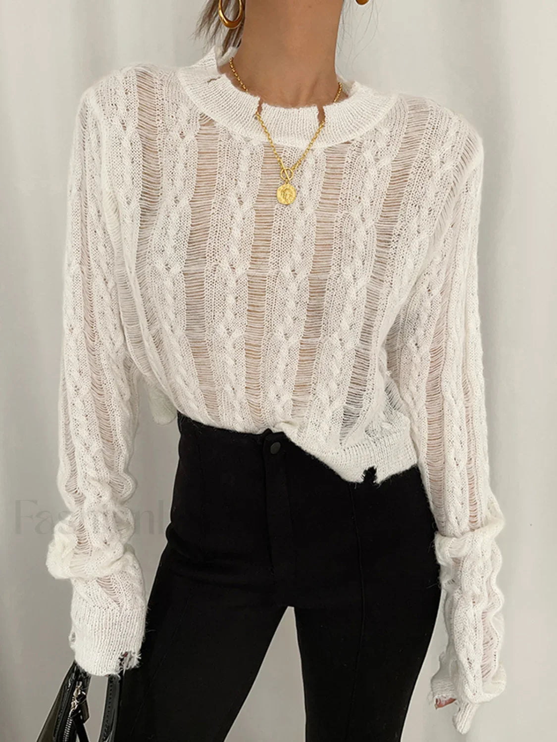 Semi-Sheer Snowflake Crochet Knit Shirt