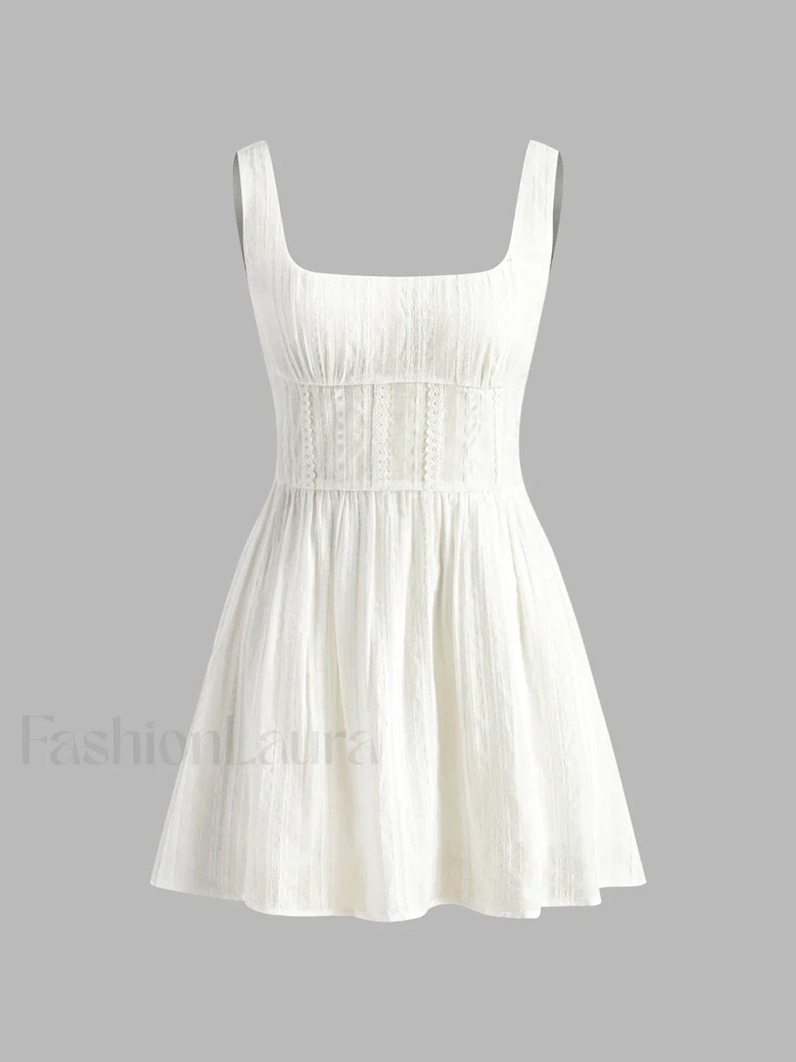 Semi-Sheer Solid Square Neckline Short Dress