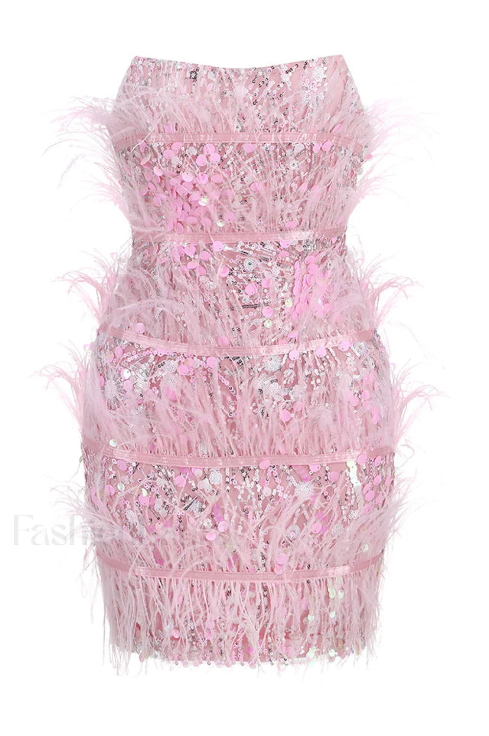 Senara Strapless Sequin Charming Feather Mini Dress