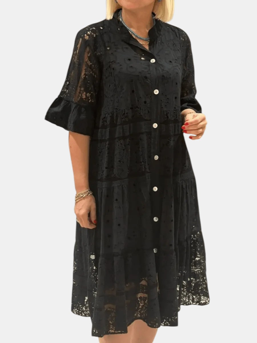 Floral Print V-Neck Long Sleeve Shift Midi Dress