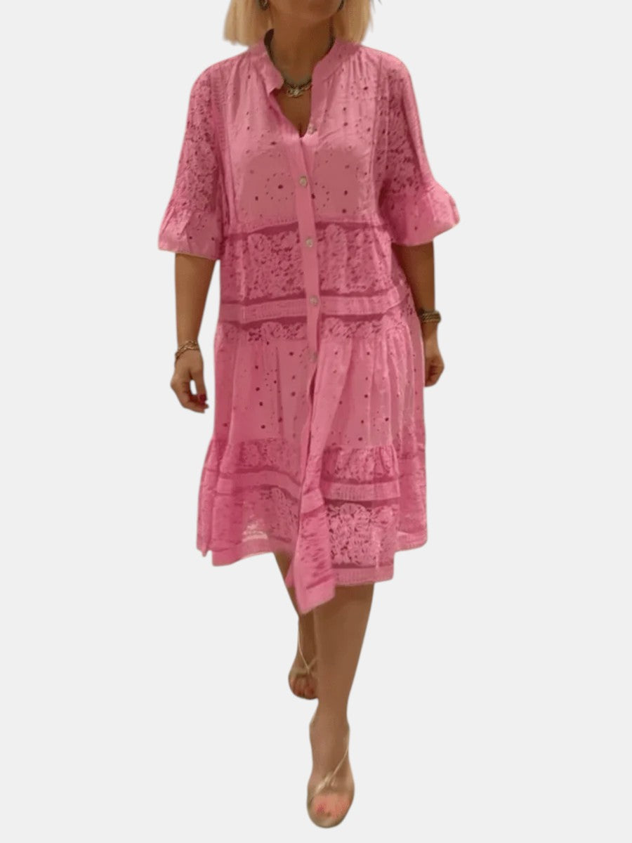 Floral Print V-Neck Long Sleeve Shift Midi Dress