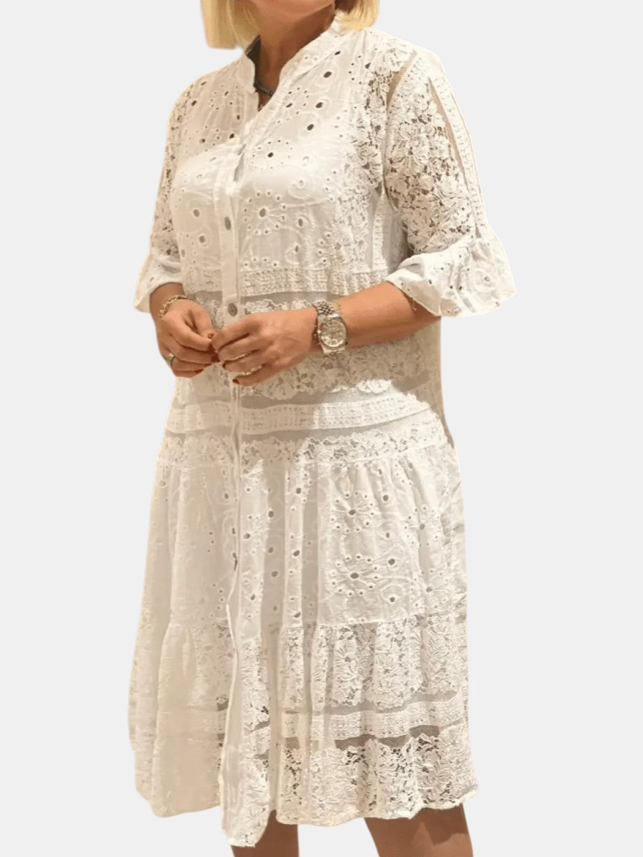 Floral Print V-Neck Long Sleeve Shift Midi Dress