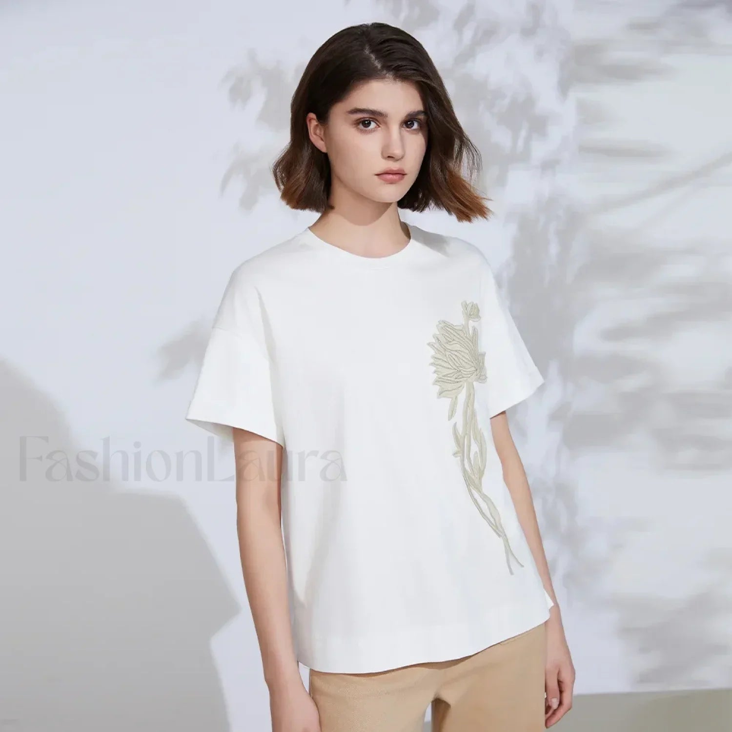 Sequin Cotton Lyocell Slim T-Shirt