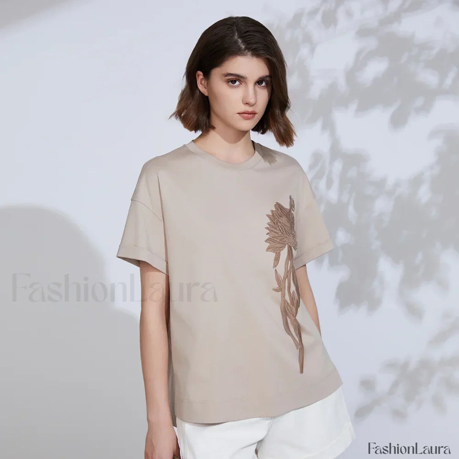 Sequin Cotton Lyocell Slim T-Shirt