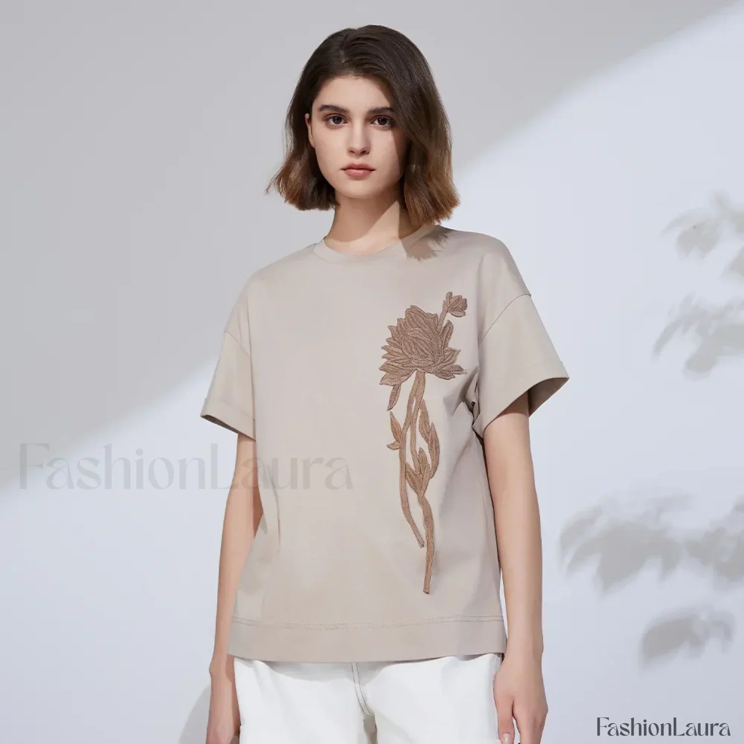 Sequin Cotton Lyocell Slim T-Shirt