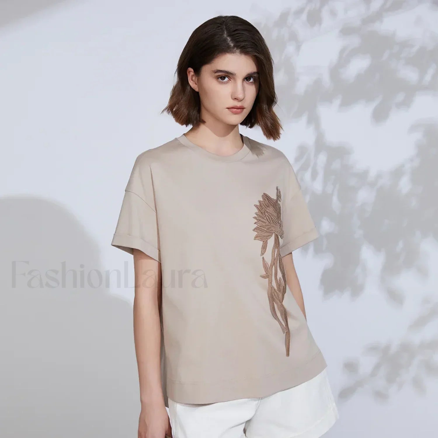 Sequin Cotton Lyocell Slim T-Shirt