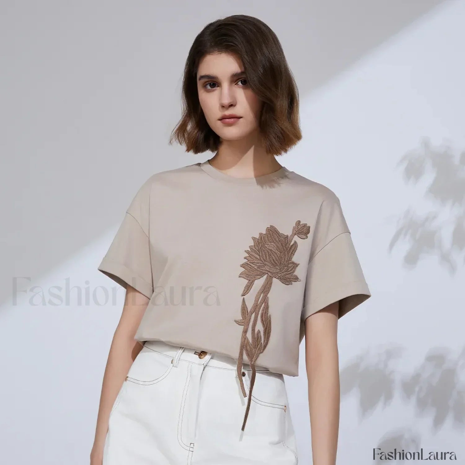 Sequin Cotton Lyocell Slim T-Shirt