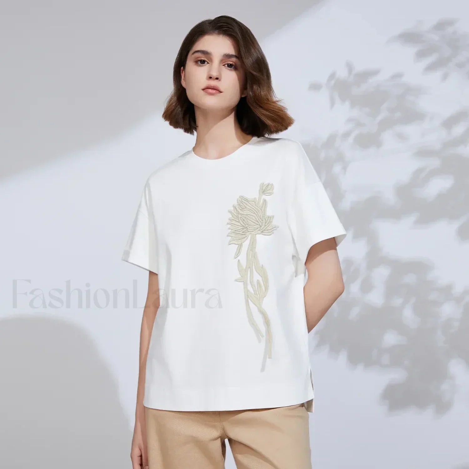 Sequin Cotton Lyocell Slim T-Shirt