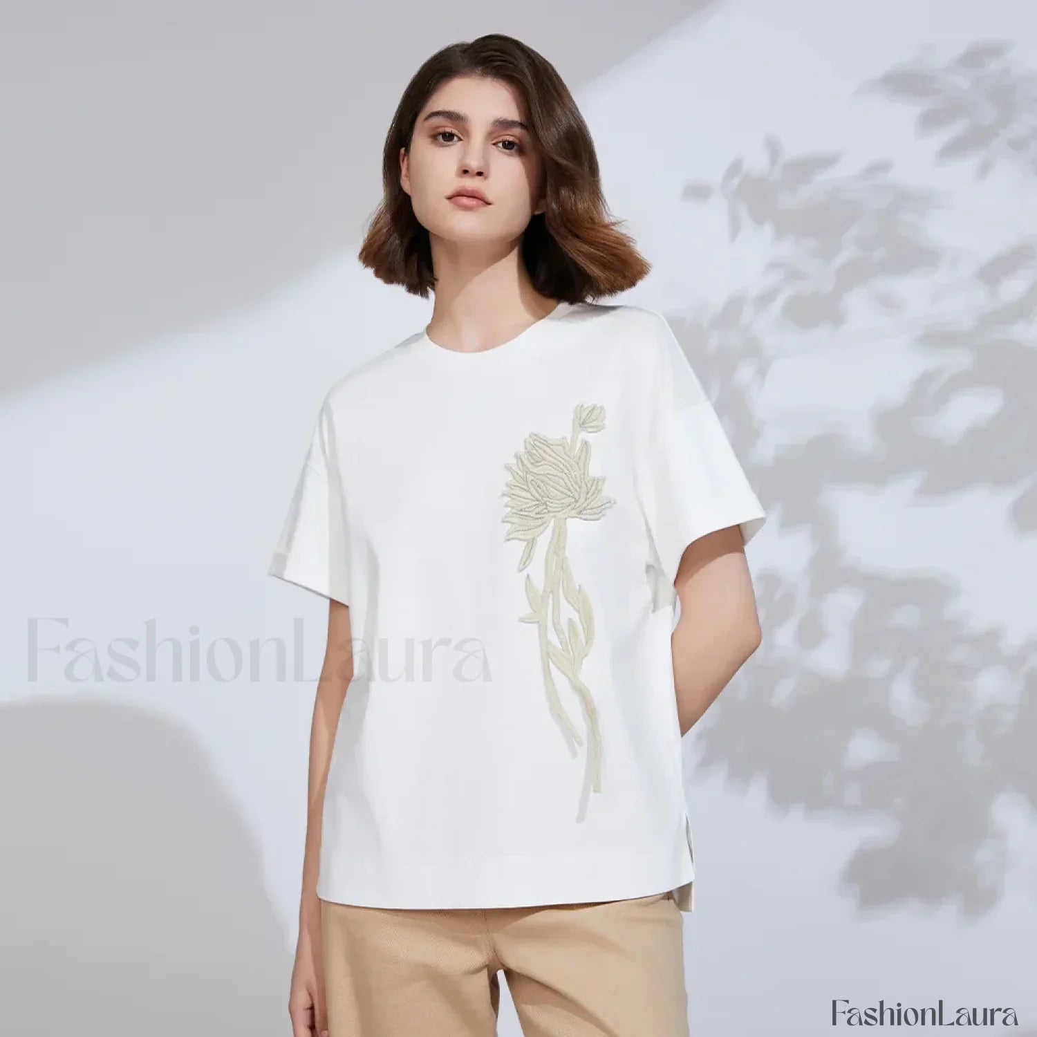 Sequin Cotton Lyocell Slim T-Shirt
