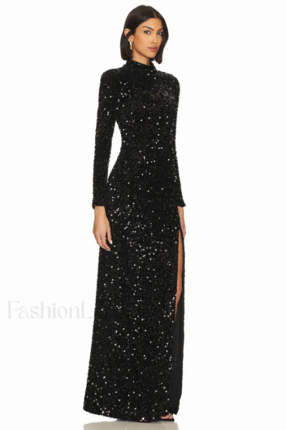 Sequin Embellishments Stylish Slit Maxi Dress