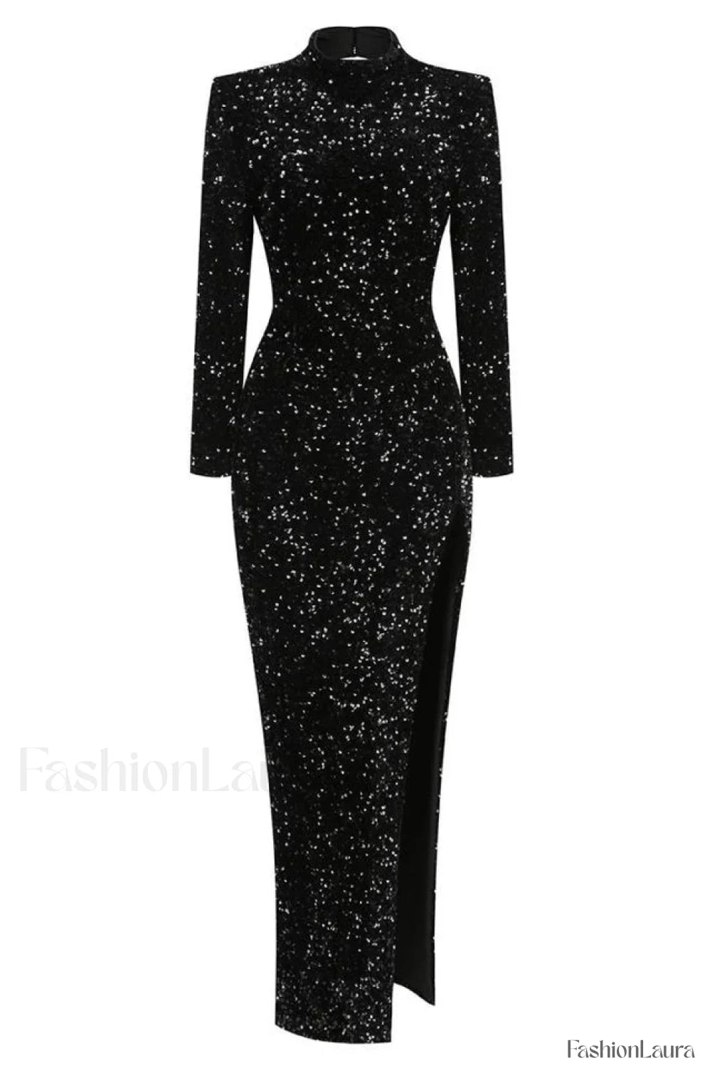 Sequin Embellishments Stylish Slit Maxi Dress