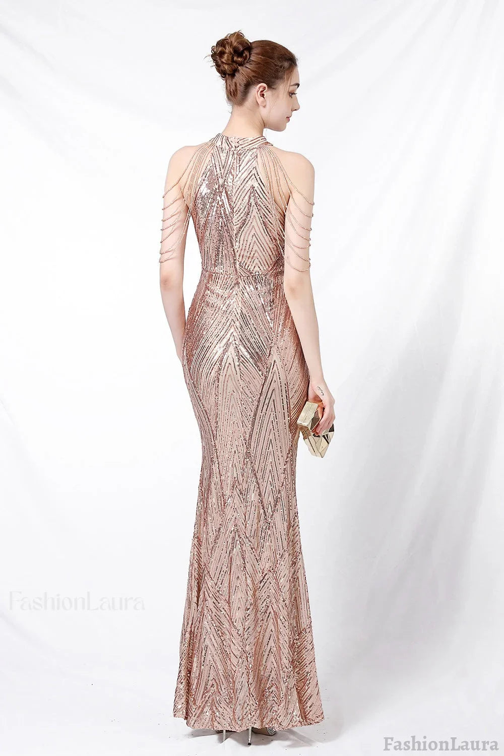 Sequin Halter Mermaid Maxi Party Dress Gold / S