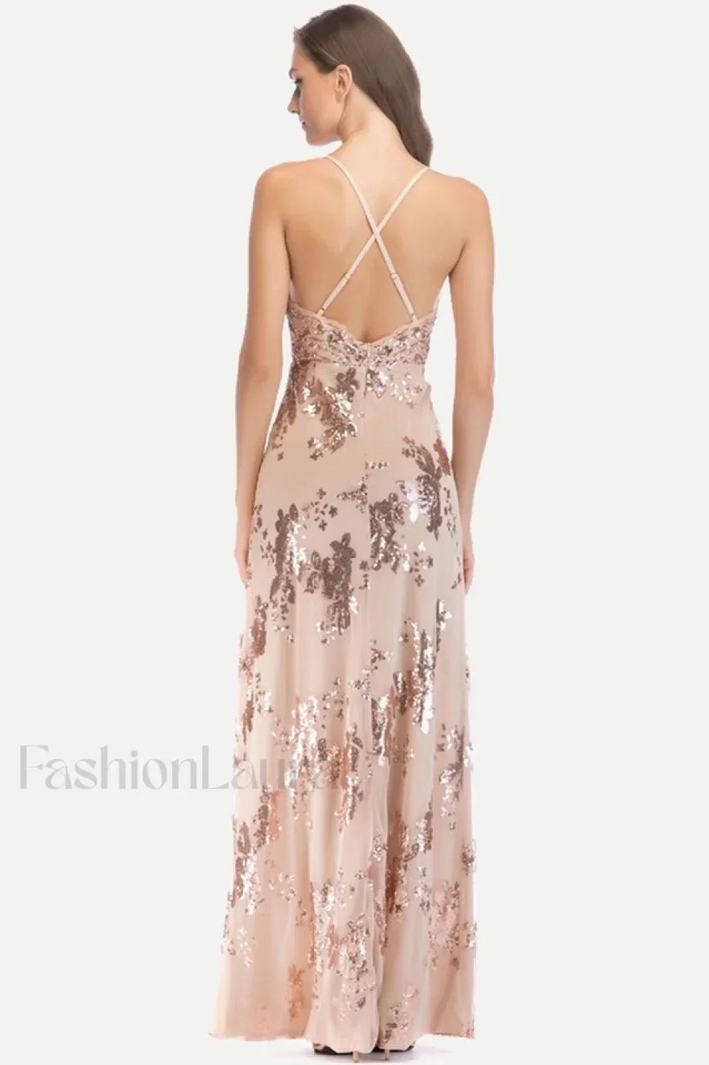 Sequin Slit Glitter Charming Maxi Evening Party Dress
