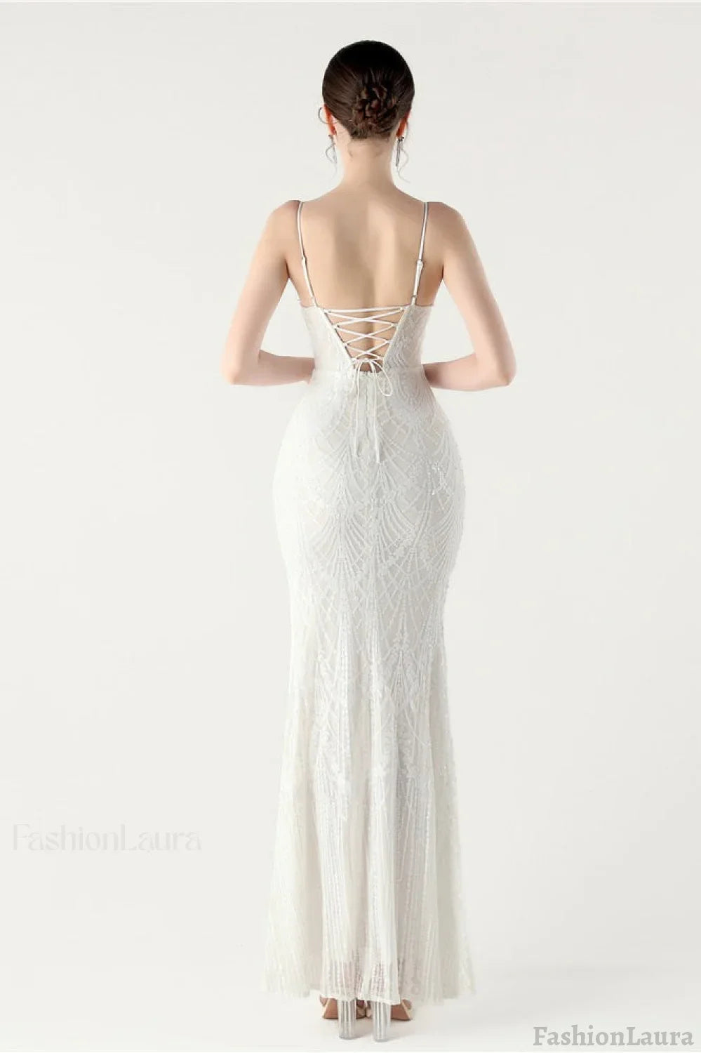 Sequin V Neck Cross Strap Mermaid Maxi Dress