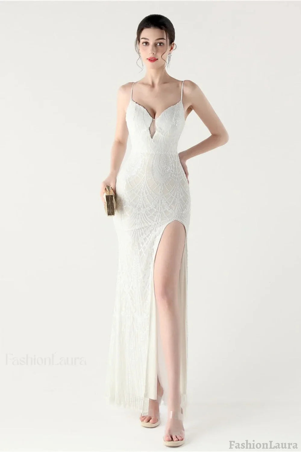 Sequin V Neck Cross Strap Mermaid Maxi Dress