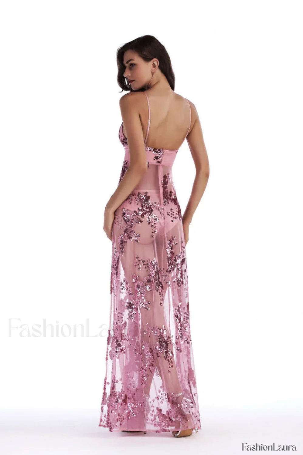 Sequined Sling Stylish Backless Split Dress