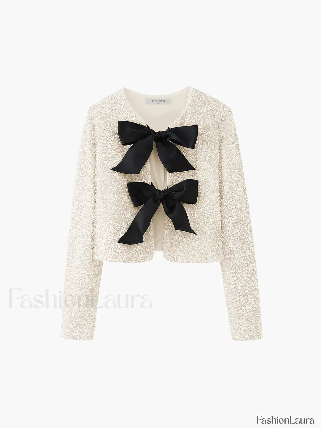 Sequined Velvet Bowknot Decor Jacket