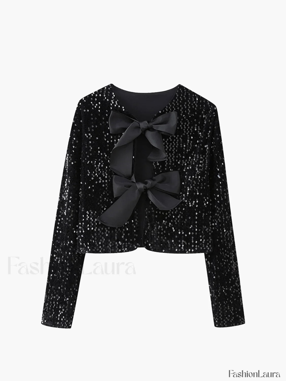 Sequined Velvet Bowknot Decor Jacket