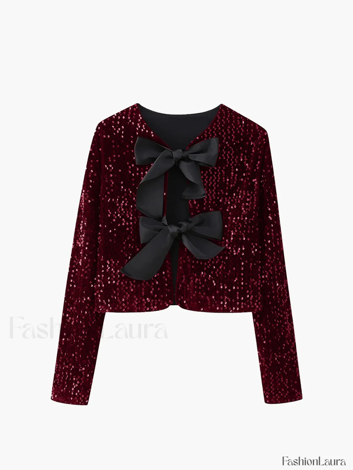 Sequined Velvet Bowknot Decor Jacket