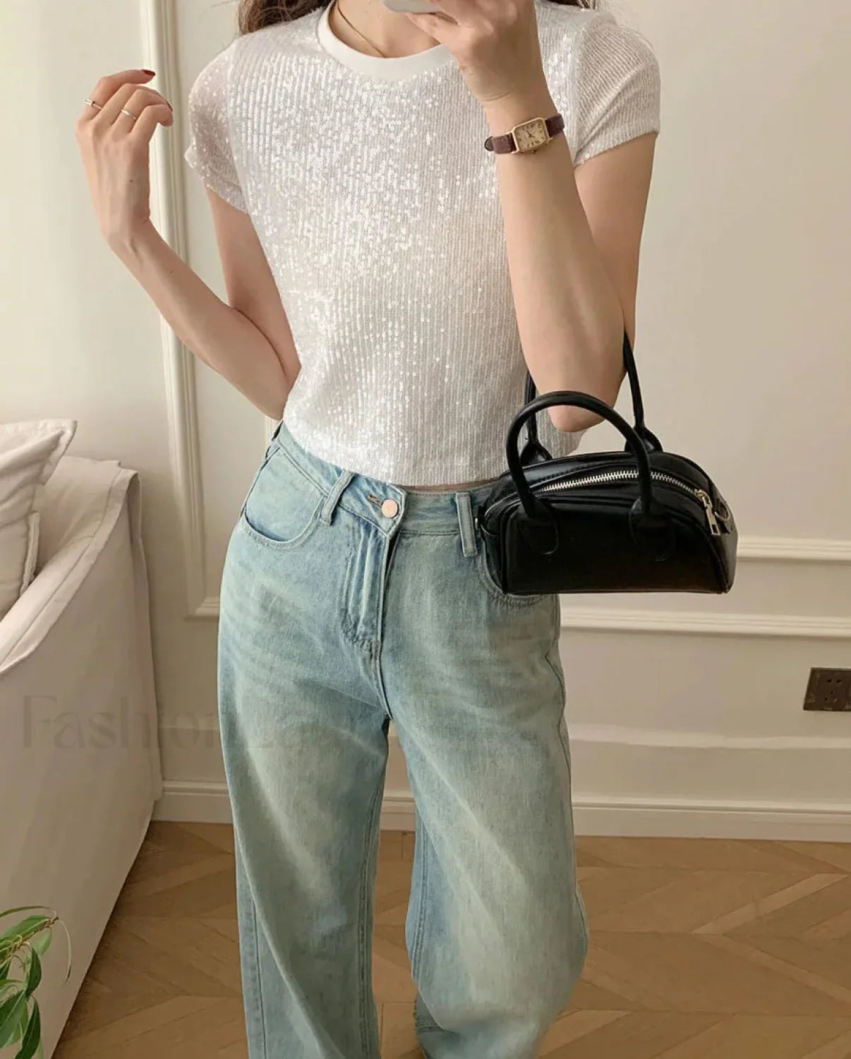 Sequined Y2K Cotton T-Shirt