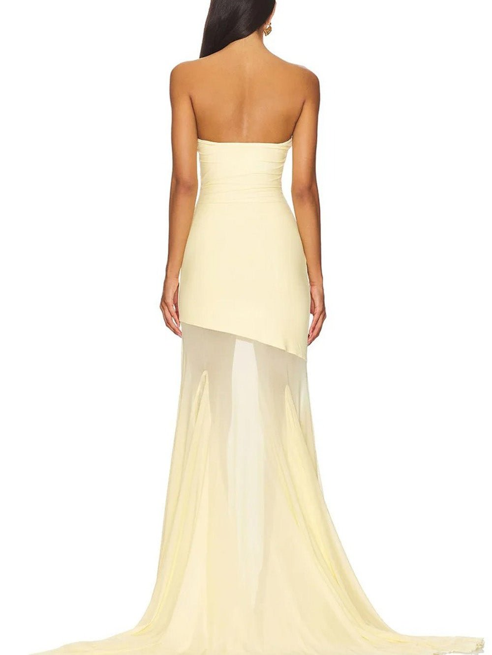 Strapless Asymmetric Sheer Mesh Skirt Mermaid Maxi Dress 2