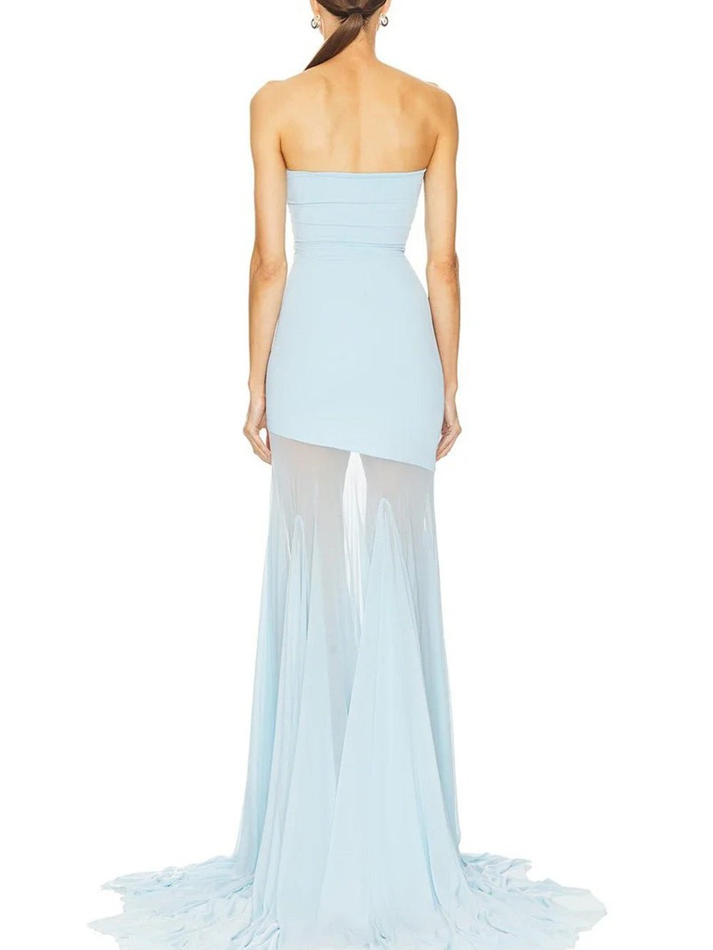 Strapless Asymmetric Sheer Mesh Skirt Mermaid Maxi Dress 2