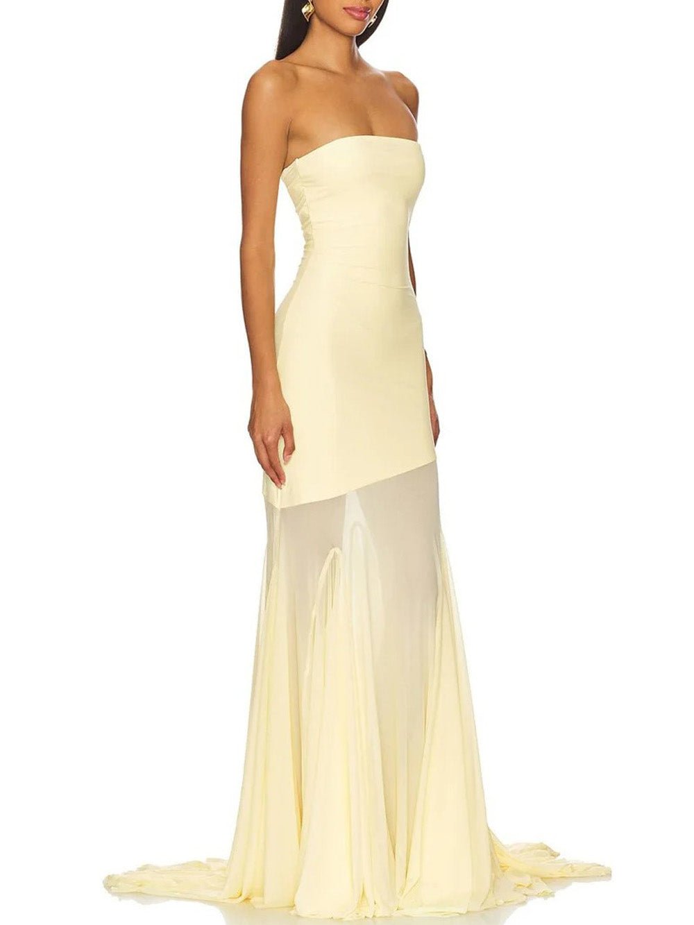 Strapless Asymmetric Sheer Mesh Skirt Mermaid Maxi Dress 3