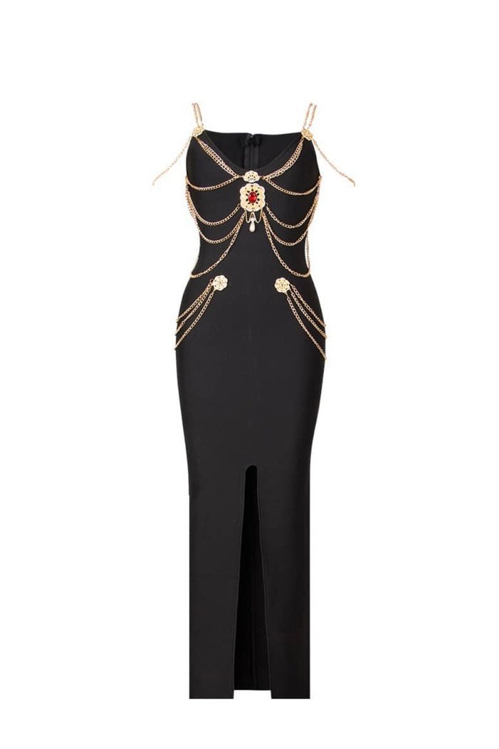 Exclusive Rocío V Neck Midi Dress with Metal Embellishment Boutique Collection