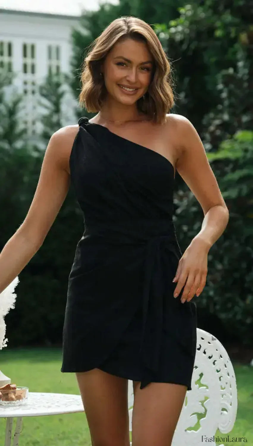 Sexy Backless Dress for Summer Women's 2024 New Slant Neck Zipper Solid High Waist Lace-up Irregular Hem Mini Dress