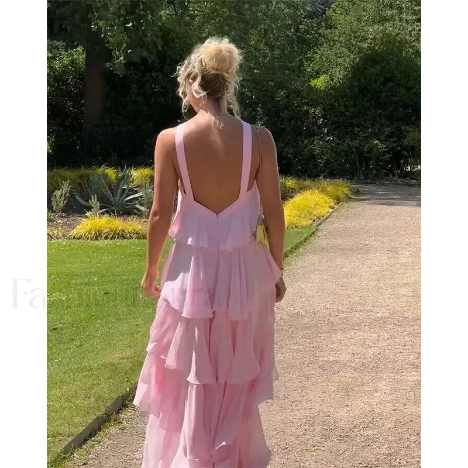 Sexy Backless Layered Ruffles Floral Dress