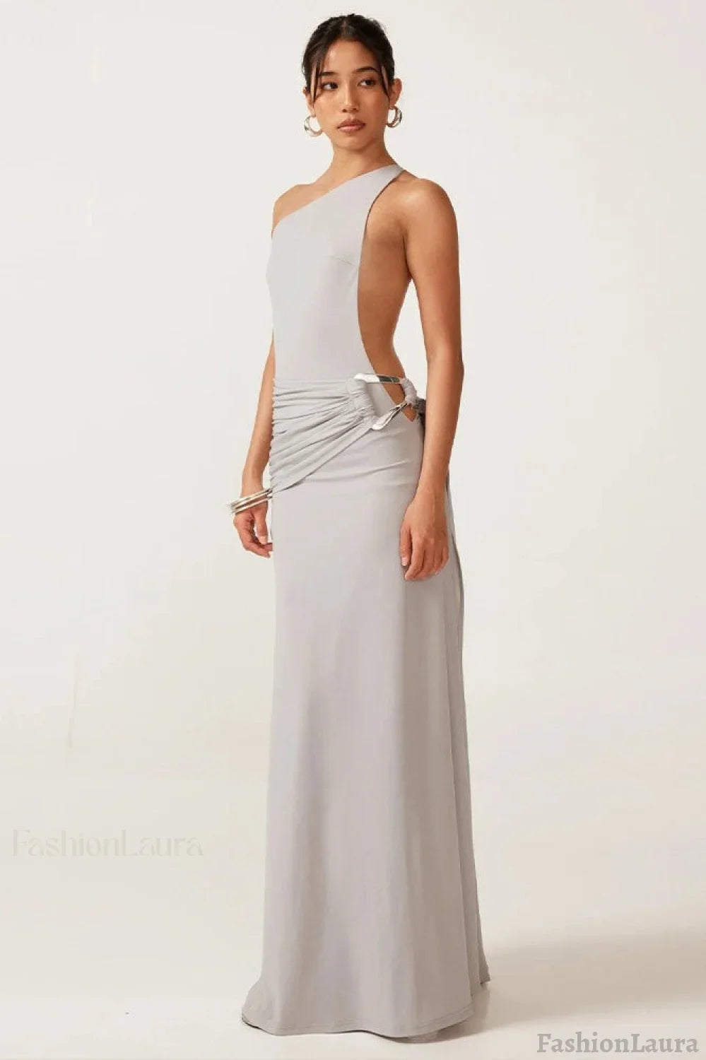 Sexy Backless Metal Detail Bodycon Maxi Dress S / Grey