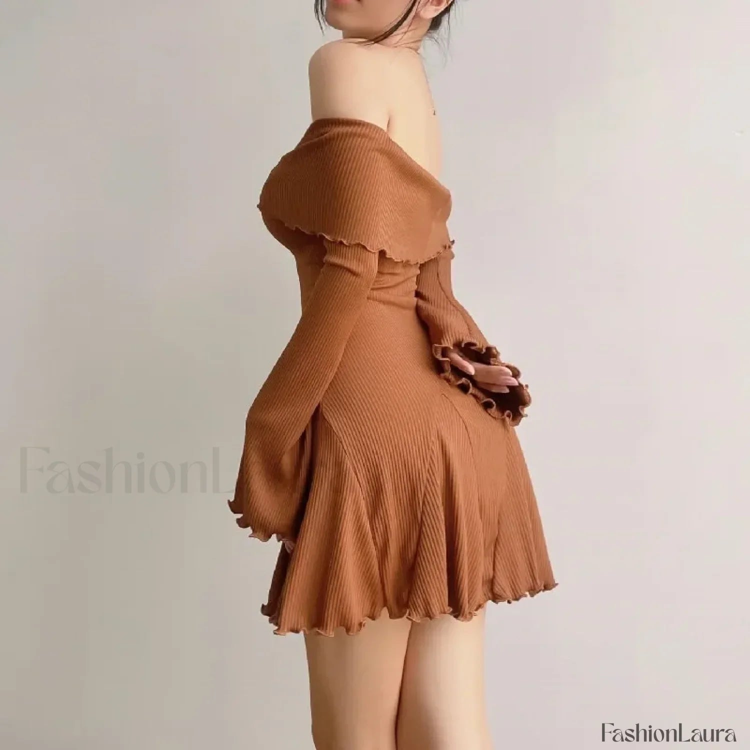 Sexy Black Autumn Strapless Off Shoulder Knitting Mini Club Party A-Line Dress