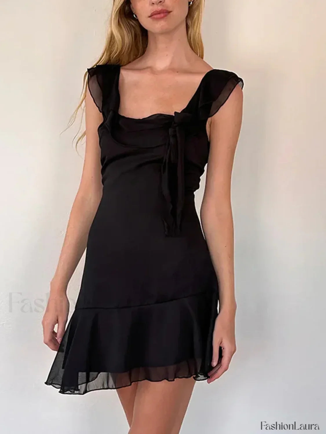 Sexy Chic Solid Dress Summer Women's 2024 New French Ribbon Skinny Sleeveless Sexy Backless High Waist A-line Mini Dress