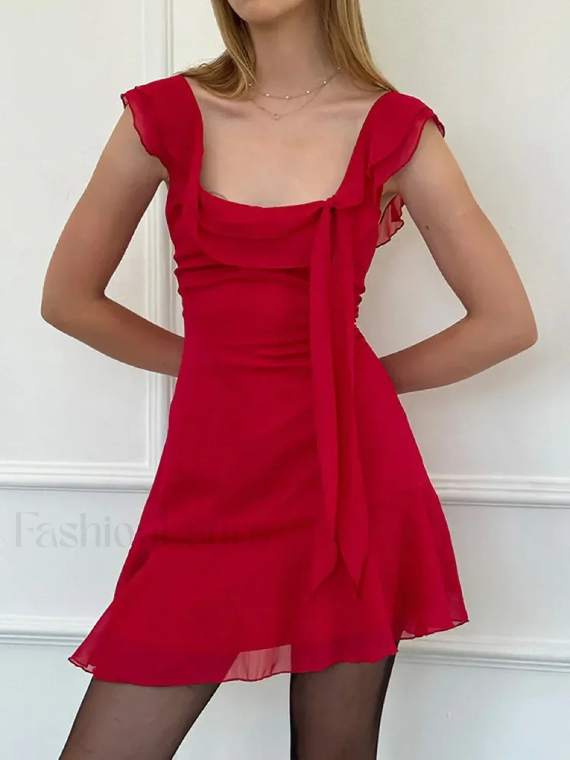 Sexy Chic Solid Dress Summer Women's 2024 New French Ribbon Skinny Sleeveless Sexy Backless High Waist A-line Mini Dress